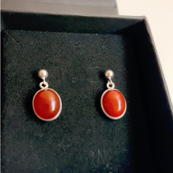 Sterling Silver Genuine Carnelian Dangle Earrings - Picture 1 of 5